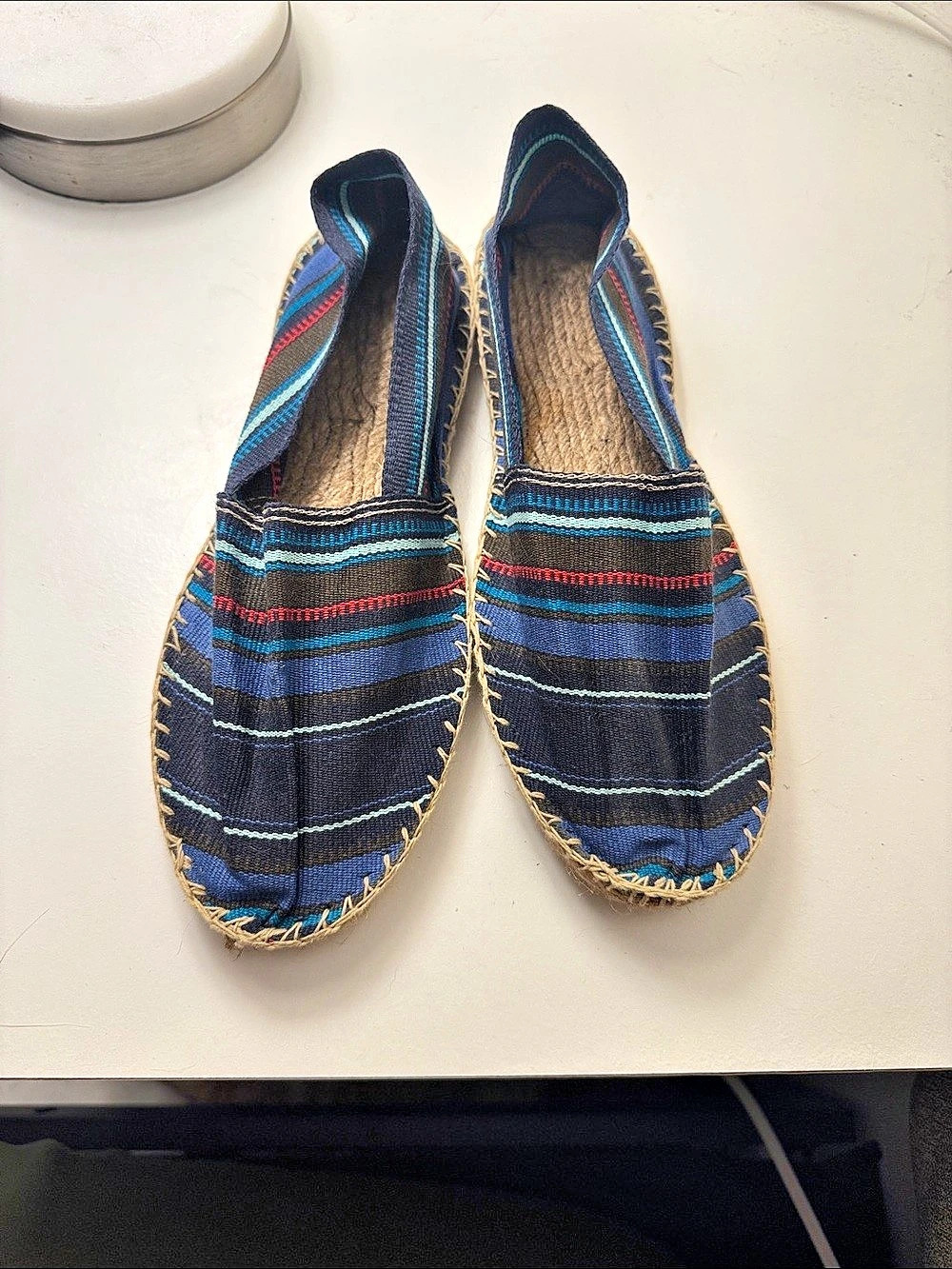 Striped Espadrille Flats in Blue & Brown EU 39